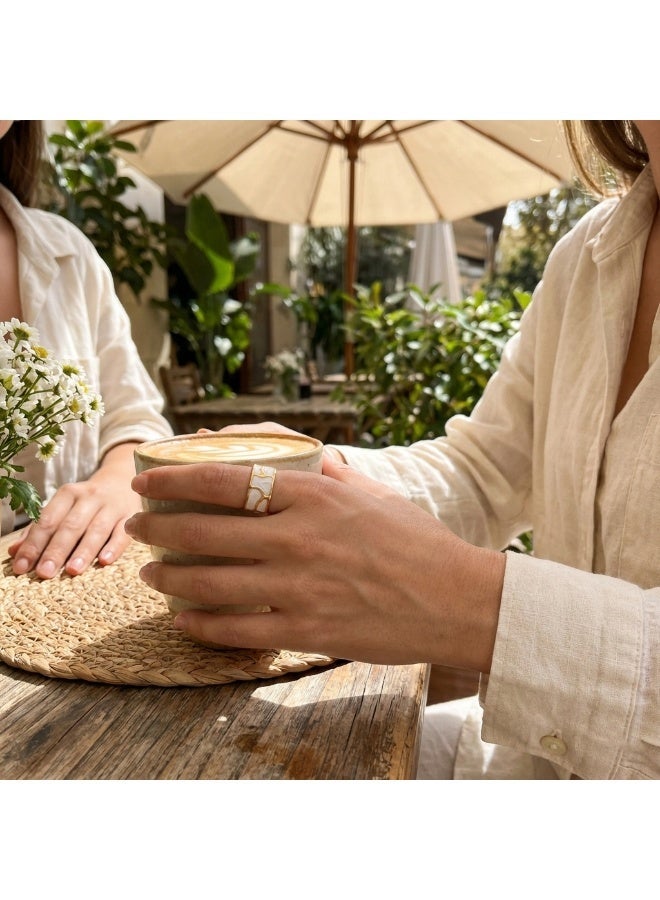 Gold Mosaic Marble Ring – White Enamel Design – Adjustable Free Size – Hypoallergenic Stainless Steel - Image 1